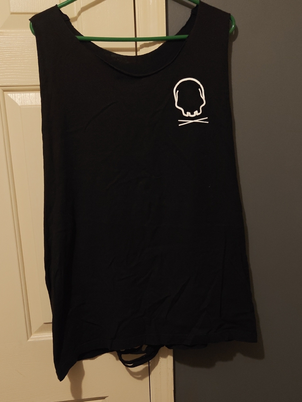 Black Sleeveless Tank with White Skull Logo